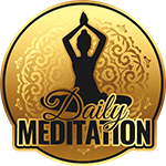 The daily meditation logo with a woman in a yoga pose.