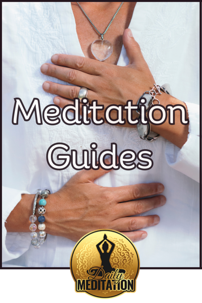 A woman wearing a necklace provides meditation guides.